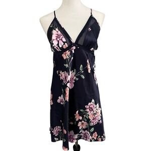 Apt 9 Intimates L Navy Floral Print Mesh Lace Trim Slip Chemise
